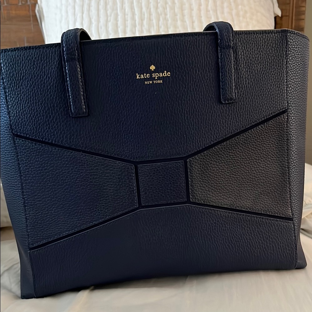 Kate Spade Blue Structured Tote Bag with Bow Design